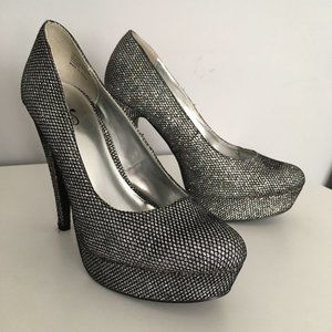 Tallulah Blue Silver Glitter Net Stilettos